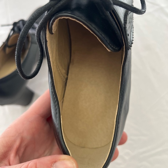 Women's Black Stacked Heel Lace-Up Brogue Oxford Shoes Size 37 New without Box - Picture 4 of 9